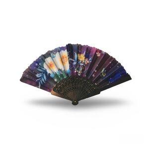 Beautiful Purple Folding Hand Fan with White Flowers
